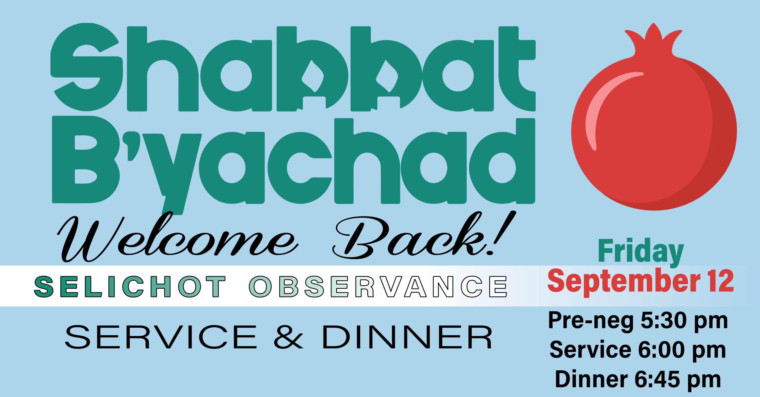 shabbat b'yachad welcome back selichot observance service and dinner fb header